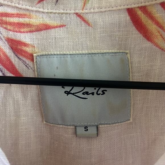 Rails Floral High Low Top Tropical Printed Front Button Linen Blend Blouse Small - Picture 3 of 6